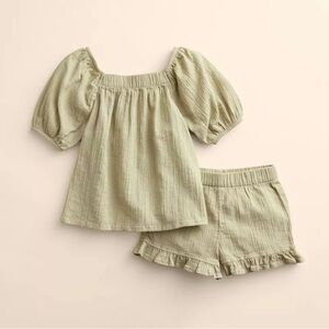 Little Co. Light Green Puff Sleeve Top and Shorts Set